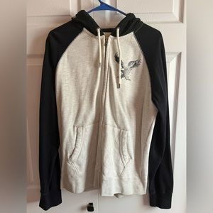White and Navy Blue American Eagle Full Zip Hoodie. Size Small.